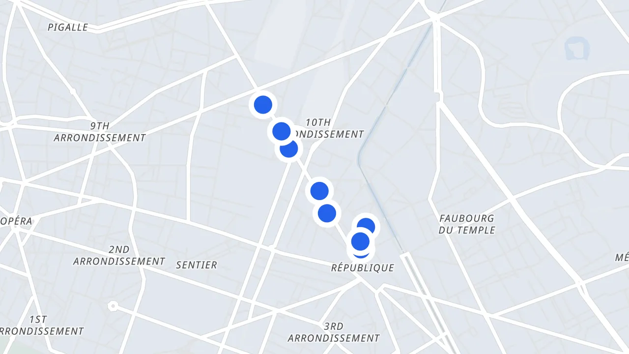 略奪に遭ったお店を示したパリ10区の地図