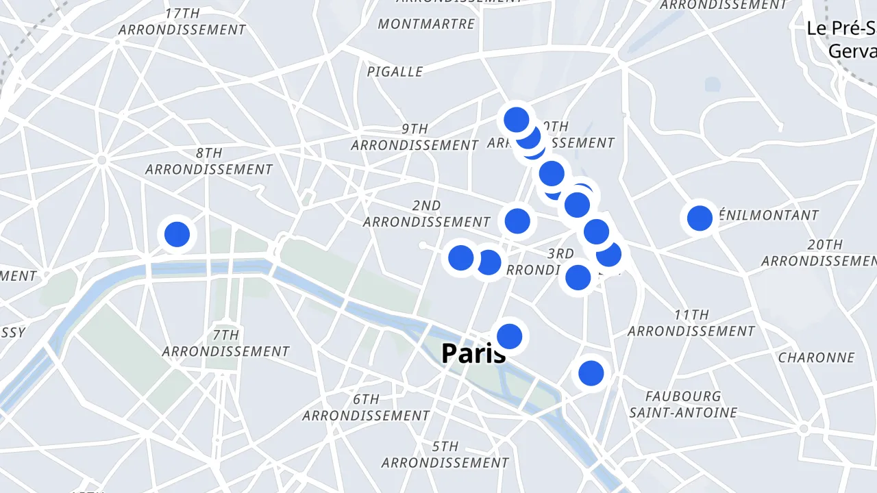 Map of Paris with its looted shops