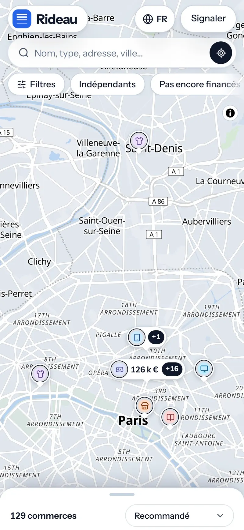 La carte, sur téléphone